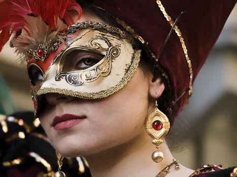 VALLETTA, MALTA - Feb 21st 2009 - Woman in beautiful Venetian style mask and costume at the International Carnival of Malta 2009