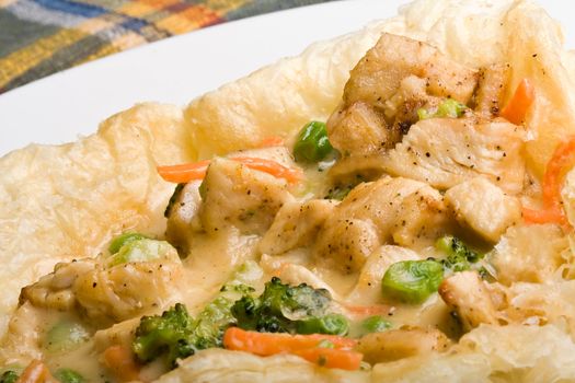 light a fluffy chicken pot pie hot out of the oven