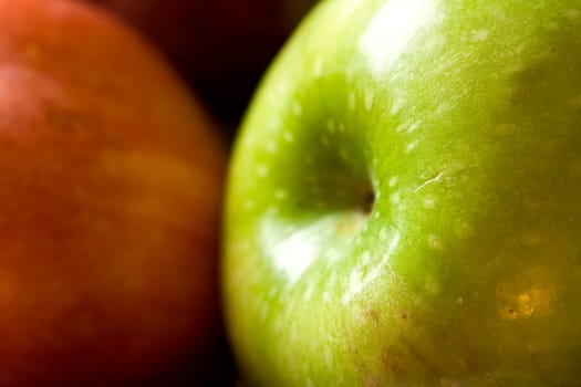 macro shot of fresh ripe apples washed with water