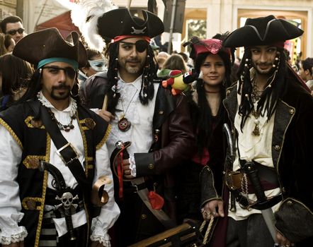 VALLETTA, MALTA - Feb 21st 2009 - Group of youths dressed up as a Pirate clan at the International Carnival of Malta 2009