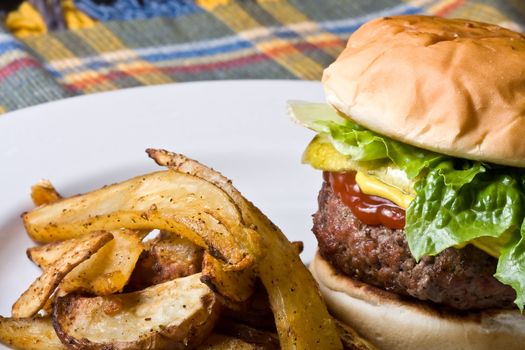 nice big juicy hamburger on a white plate