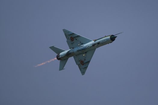 Jet Fighters perform during the airshow on July 17, 2010 on Henri Coanda airport, Bucharest, Romania.