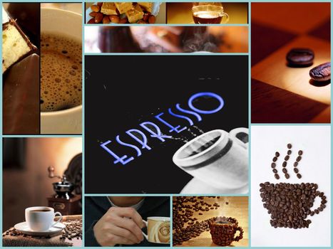 Coffee themed collage made from nine images