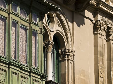 Typical features on a facade of a house in Malta 