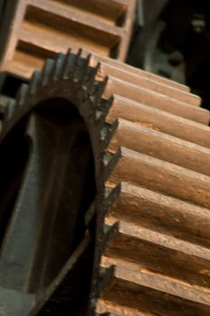 close up shot of two gears abstract industrial background concept