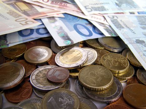 Euro banknotes and coins