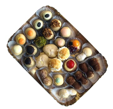 Mixed pastries with chocolate, cream, fruit