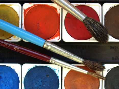 Painting tools colour palette and brushes