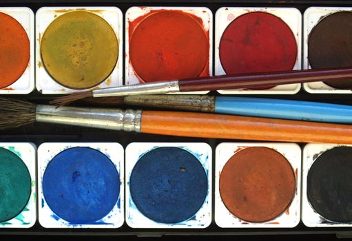 Painting tools colour palette and brushes