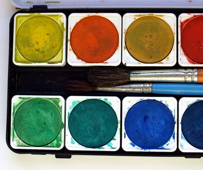 Painting tools colour palette and brushes