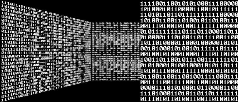 Digital room with binary numbers 0 and 1