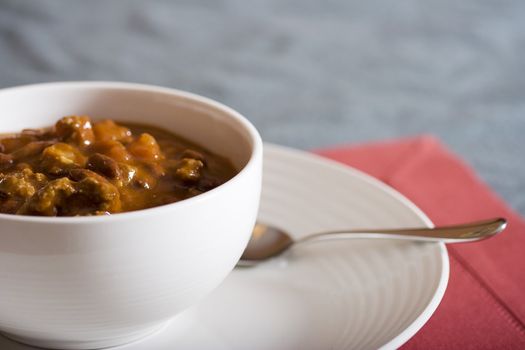 chunky homemade chili kidney beans tomatos and ground beef 