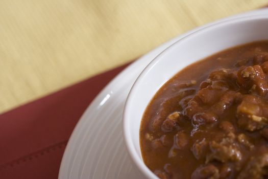 chunky homemade chili kidney beans tomatos and ground beef 