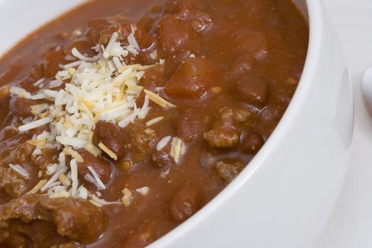 chunky homemade chili kidney beans tomatos and ground beef 