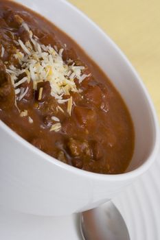 chunky homemade chili kidney beans tomatos and ground beef 