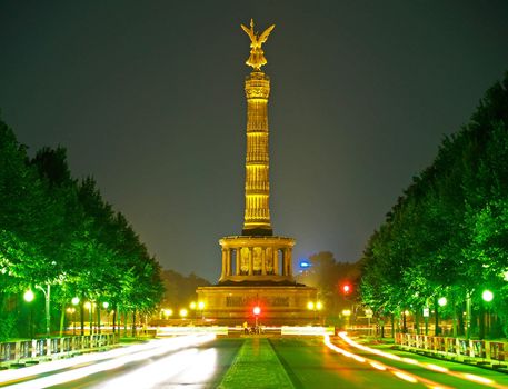 The Victory Column in Berlin at night
