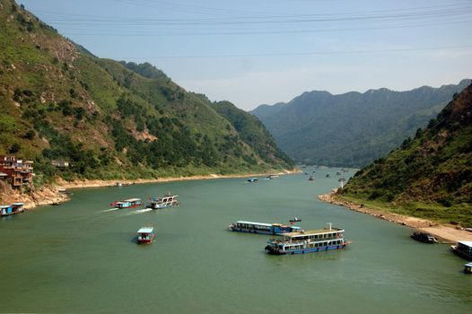 Green, natural landscape with lakes and rivers in Chinese countryside, around town QingYuan in Guangdong province.