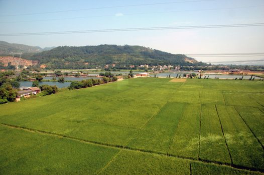 Green, natural landscape with lakes and rivers in Chinese countryside, around town QingYuan in Guangdong province.