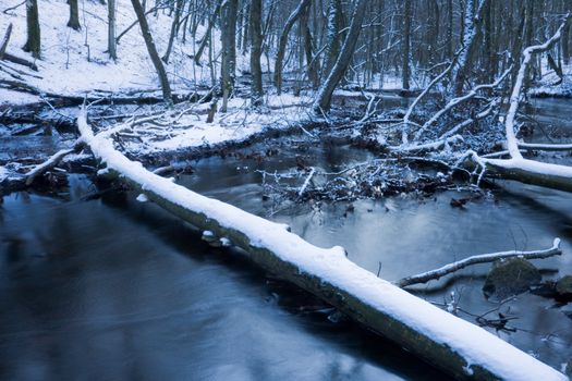 Long-exposure view of a stream in winter (Sweden)