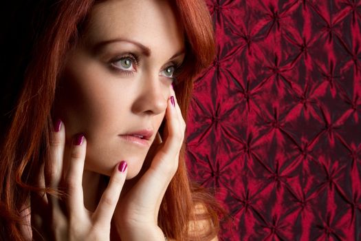 Beautiful young closeup redhead woman