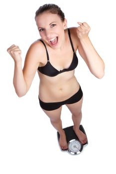 Excited successful weight loss woman