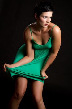 Beautiful green dress fashion woman