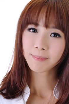 Friendly businesswoman of Asian, closeup portrait with happiness expression on face.