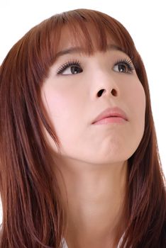Expression of worry, closeup portrait of Asian businesswoman face.