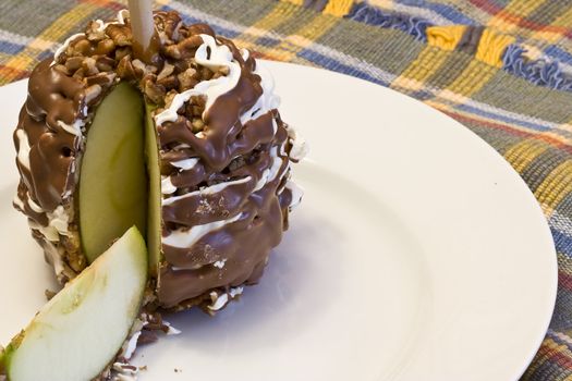 apple dipped in chocolate both white and dark, much like a  carmel apple but better
