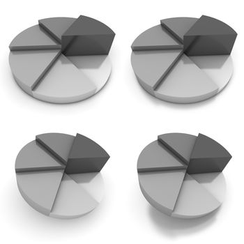 reflective pie chart - six shades of grey - four views