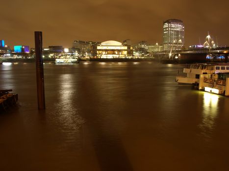 Night view of London South Bank with Royal Festival Hall and National Theatre