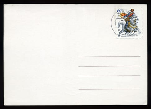 Blank postcard with stamp and postage meter