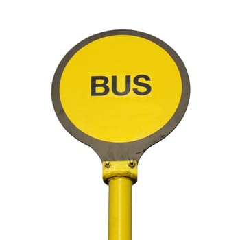 Yellow bus stop sign isolated over white