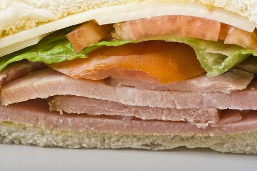 close up of a  ham and cheese sandwich