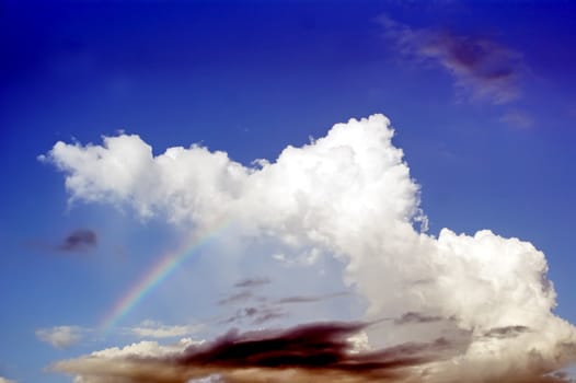 Beautiful clouds in blue sky with rainbow