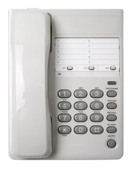 Office white phone. Isolated on a white background. View from above.