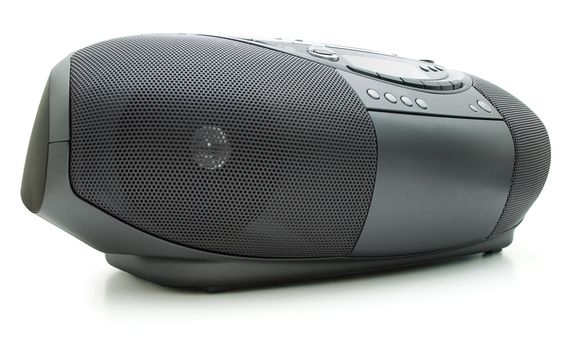 Modern CD radio cassette player on a white background. Light shade.