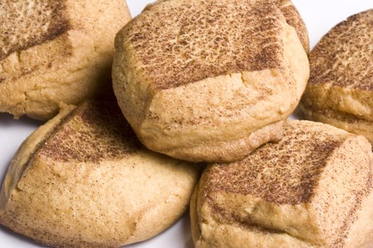 close up of some very delicious snickerdoodle sugar cookies just out of the warm oven.