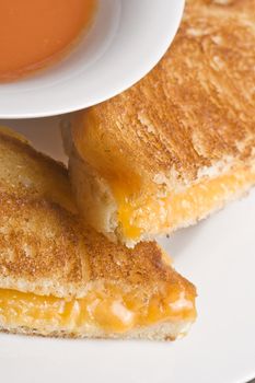 grilled cheese sandwhich on a white plate shot with a macro lens