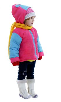Portrait of the girl in winter clothes. Isolated on a white background. Winter came the concept.