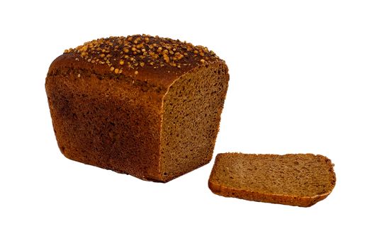 Rye bread of a rough grinding. It is isolated without shades on a white background. Studio light.