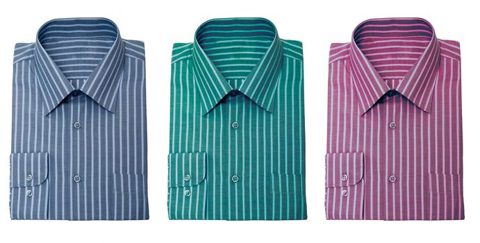 Men's striped shirts of different colors. Isolated on a white background. No shadows.