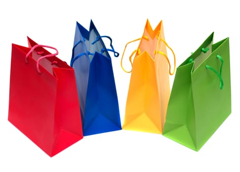 Multi-coloured packages for purchases are isolated on a white background