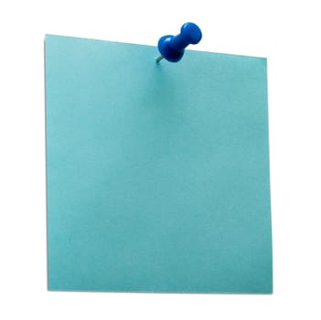 A blue post it note with spin isolated with clipping path. Studio light.