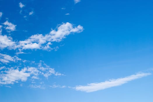 The bright blue sky with clouds