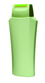 A bottle of shampoo is isolated on a white background