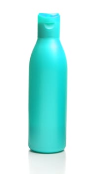 A bottle of shampoo is isolated on a white background