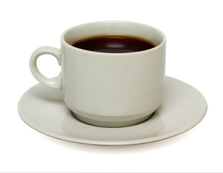 White mug of coffee isolated on white background
