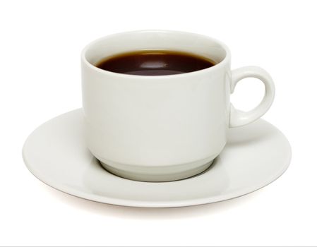White mug of coffee isolated on white background