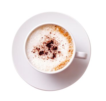 White mug of coffee isolated on white background